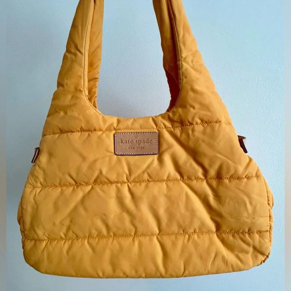 Kate Spade | Gold Fabric & Leather Puffer Hand Bag | Large